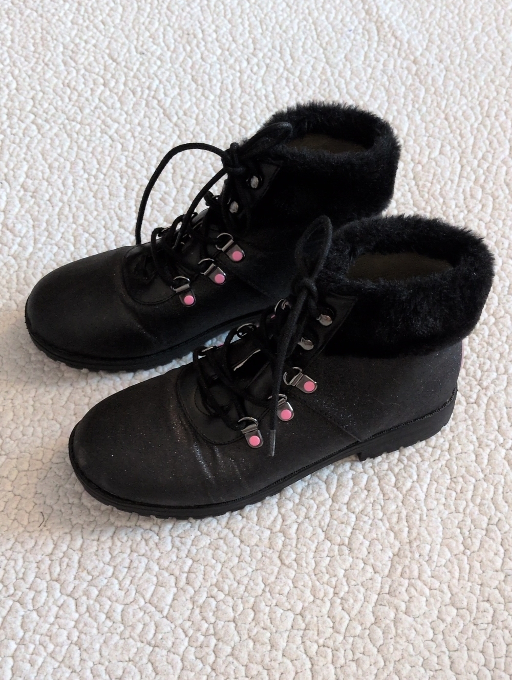 Juicy Couture Lace Up Sparkle Faux Fur Ankle Boots Gorpcore Feminine Whimsigoth